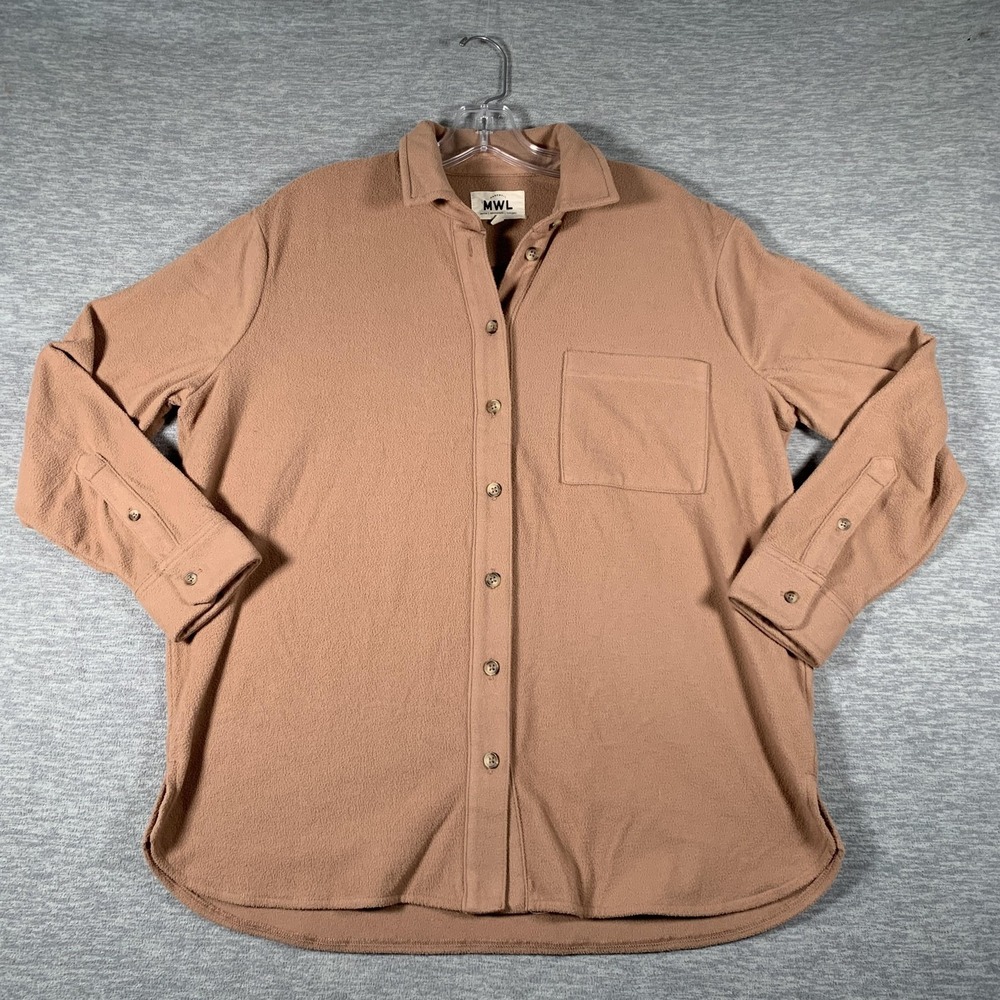 Madewell MWL Shirt Womens Small Beige Fleece Tunic Button Front Long Sleeve